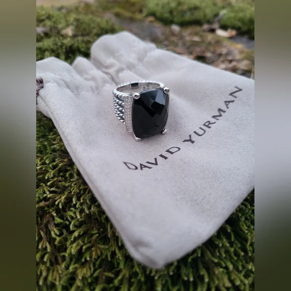 David Yurman Sterling Silver Wheaton 14x20mm Black Onyx & Diamond Ring - Picture 3 of 16
